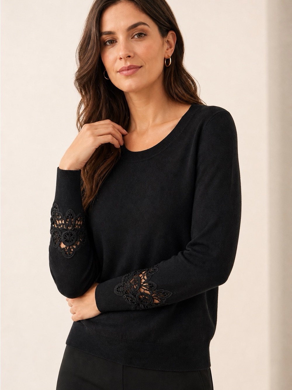 Elegant Black Michael Kors Sweater with Lace Sleeves